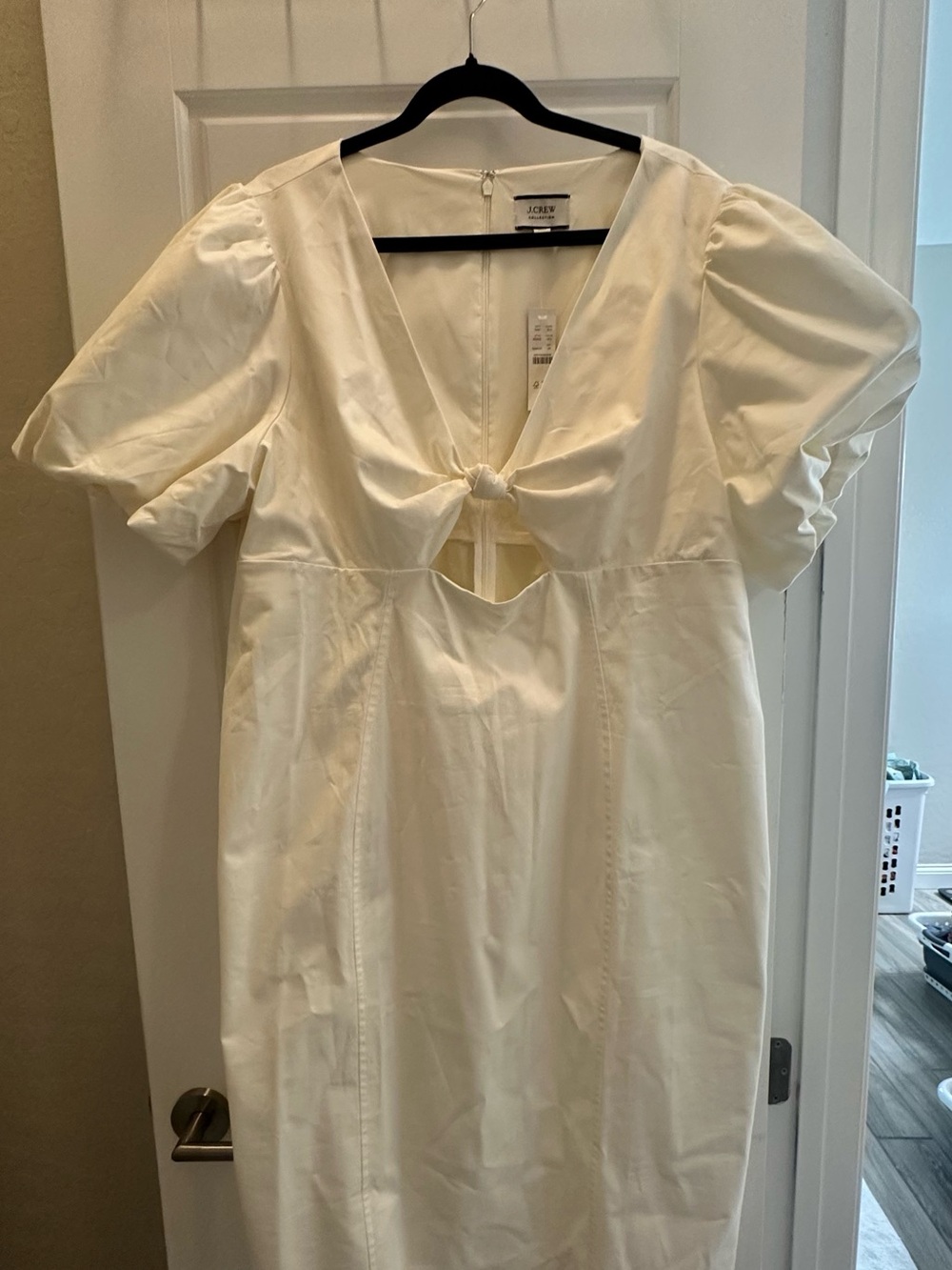 J. Crew Collection Cream Knot Front Puff Sleeve Dress